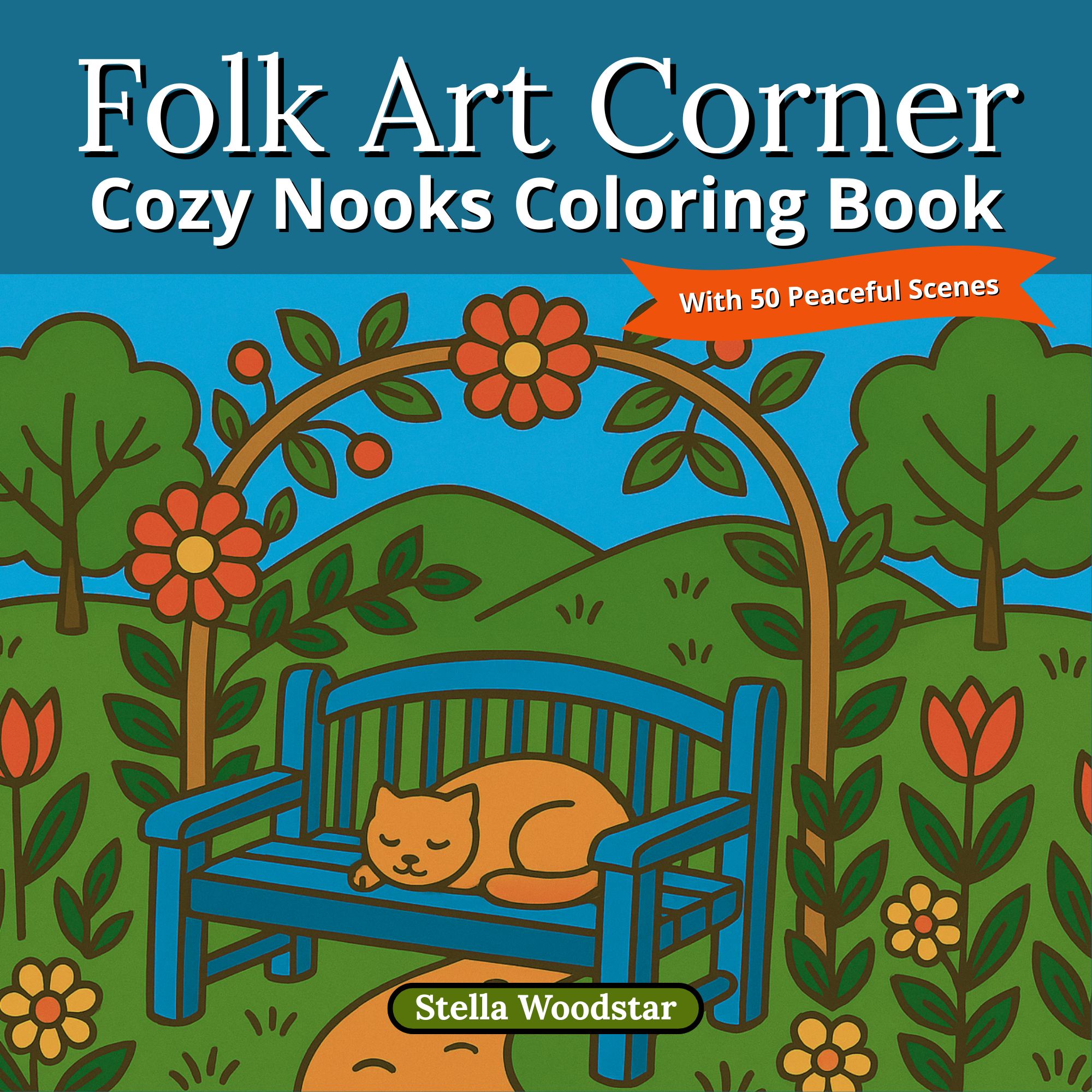 Folk Art Corner coloring book cover image. 