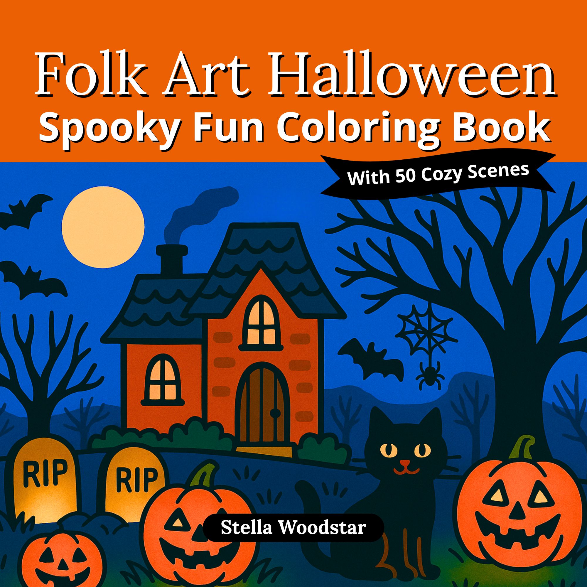 Folk Art Halloween coloring book cover. 
