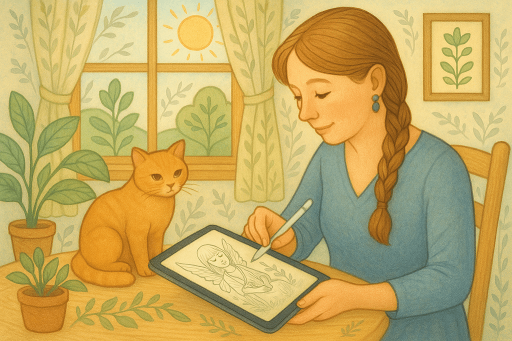 Soft watercolor image of coloring book creator Stella Woodstar